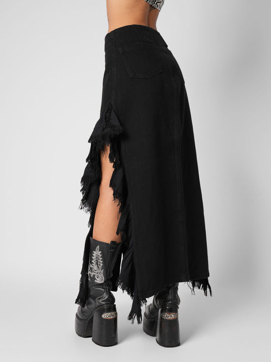 FALDA LARGA RUANDA NEGRA DENIIM