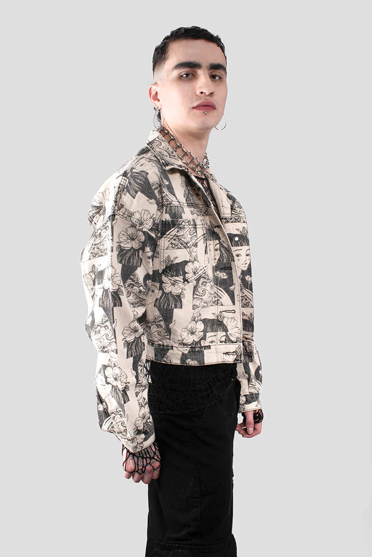 CHAQUETA DENIM ESTAMPADA CARAS MEN