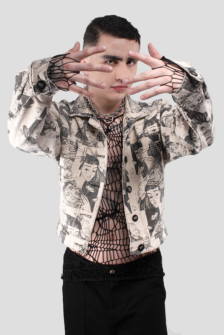 CHAQUETA DENIM ESTAMPADA CARAS MEN