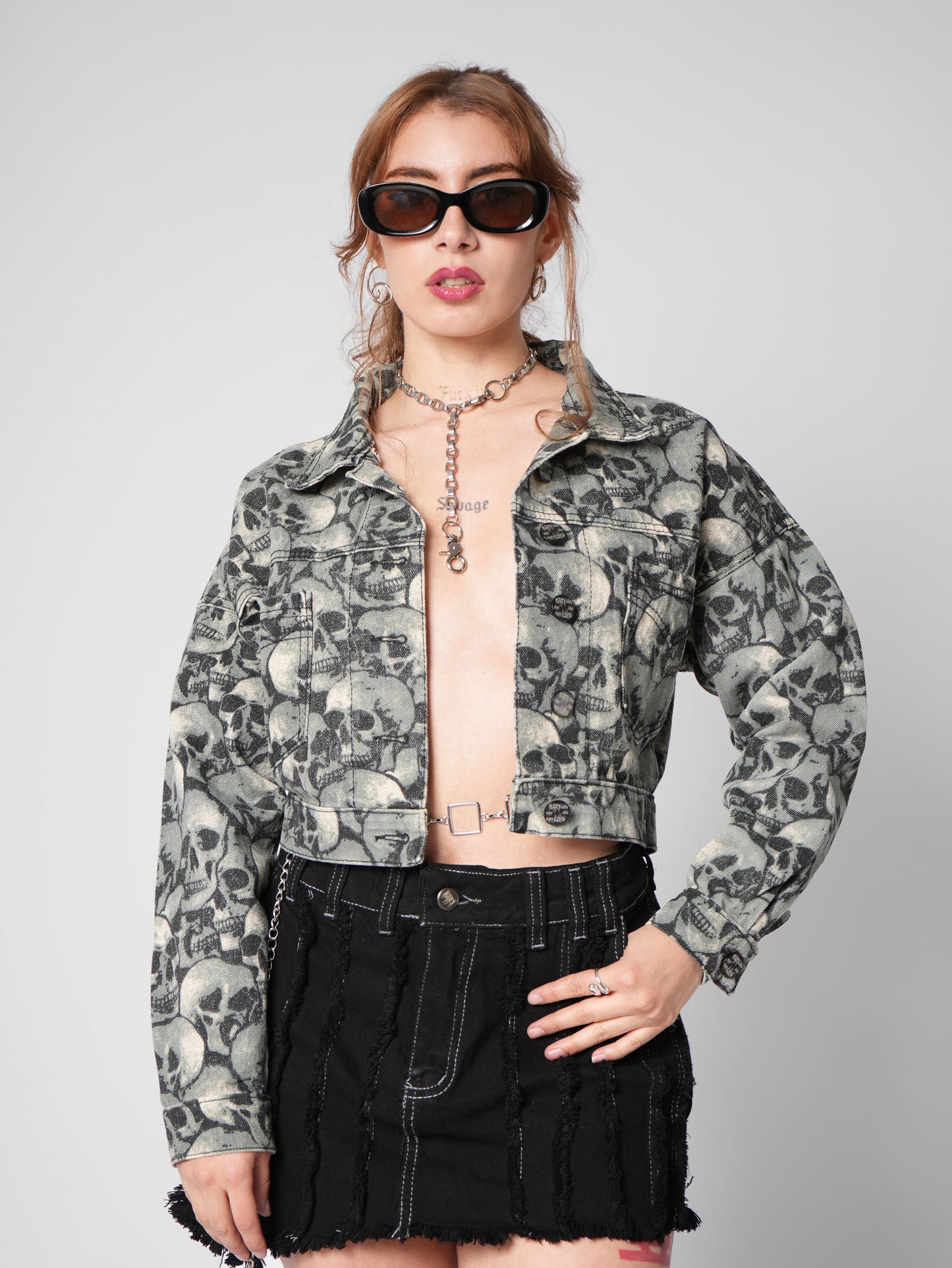 CHAQUETA DENIM ESTAMPADA SKULL