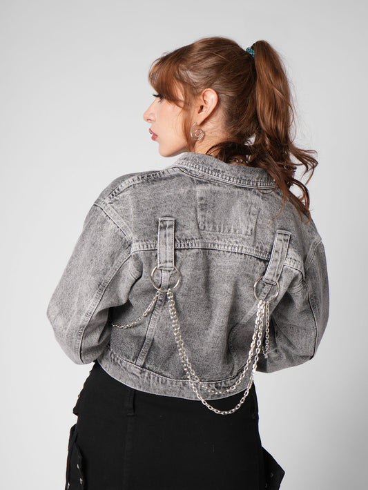 CHAQUETA DENIM JAZMIN GRIS CLARO CADENAS