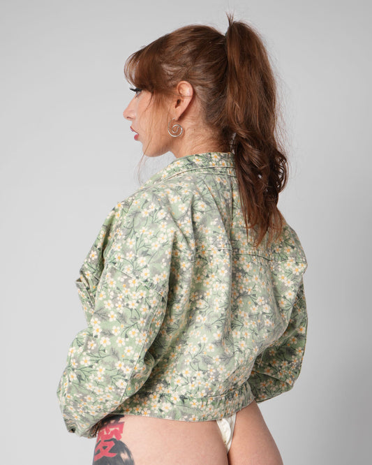 CHAQUETA DENIM OVER ESTAMPADA MARGARITA VERDE