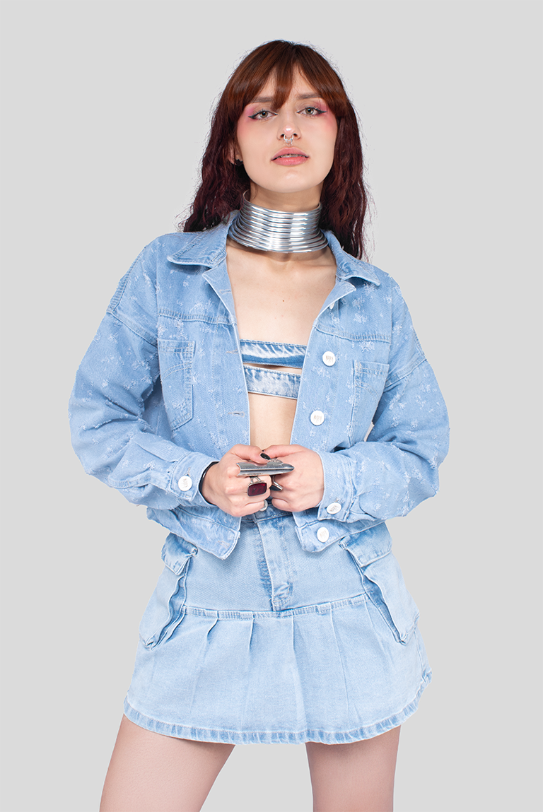 CHAQUETA DENIM OVER LAZER AZUL HIELO