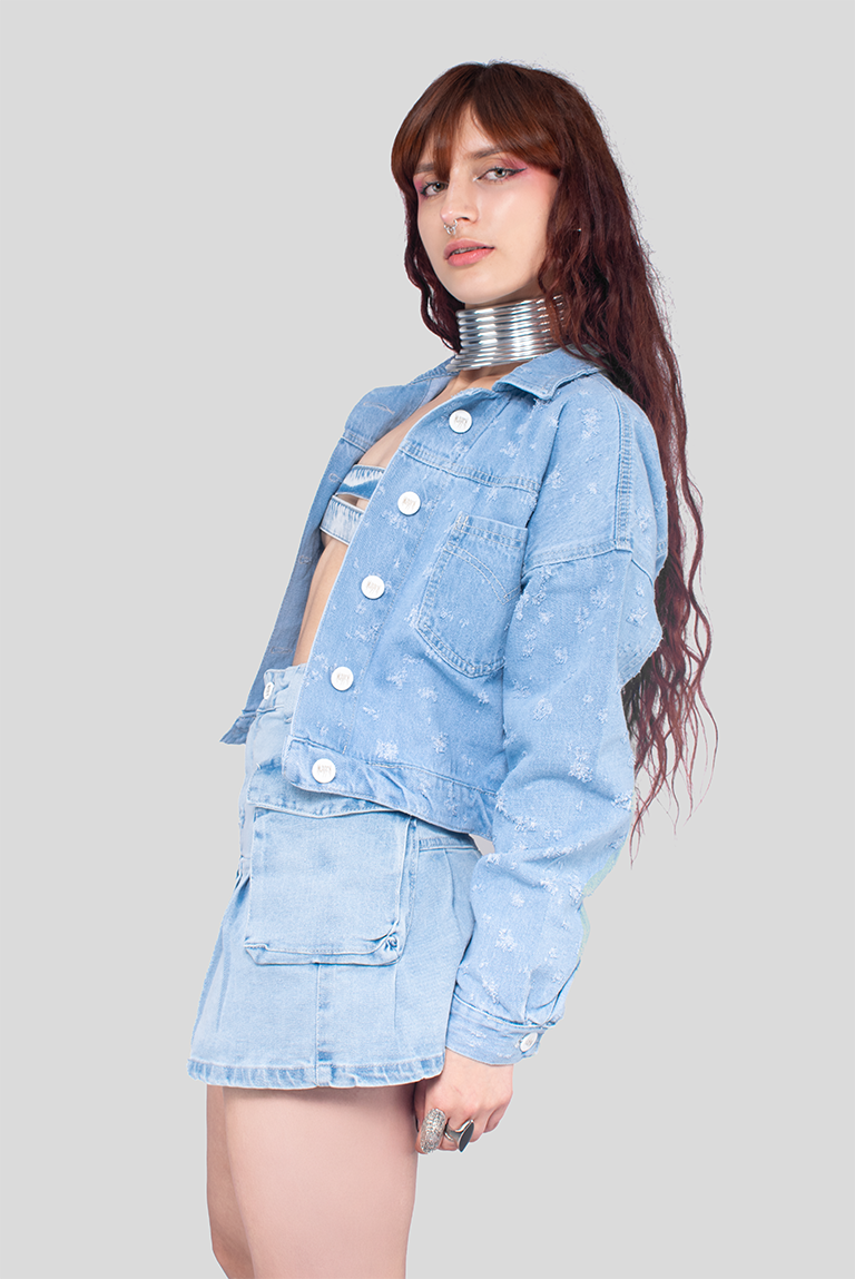CHAQUETA DENIM OVER LAZER AZUL HIELO