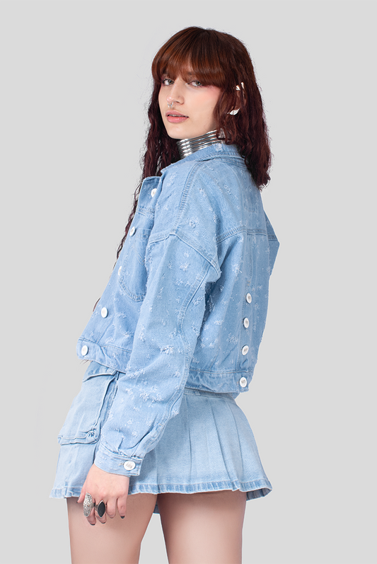 CHAQUETA DENIM OVER LAZER PUNTO AZUL HIELO