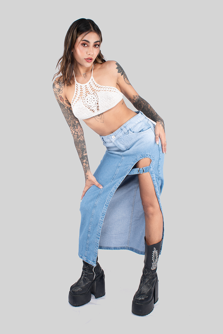 FALDA EGIPTO DENIM AZUL HIELO