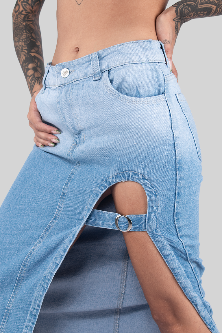 FALDA EGIPTO DENIM AZUL HIELO