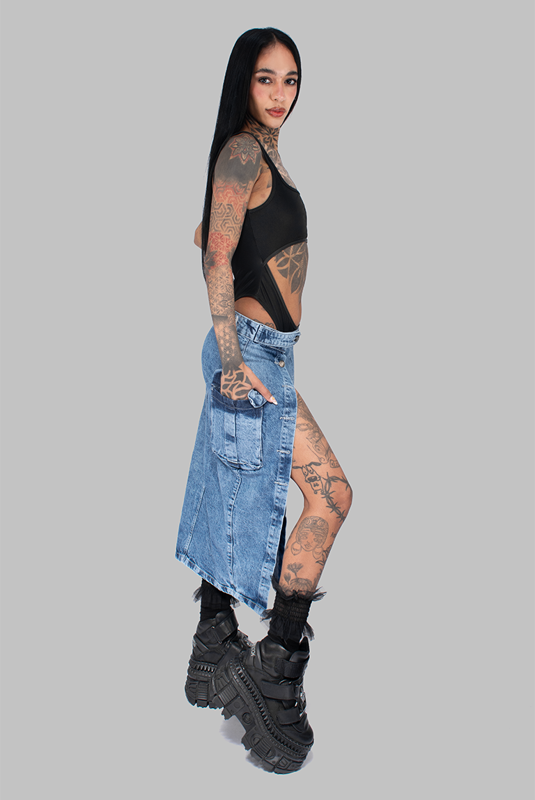 FALDA LARGA CARGO DENIM