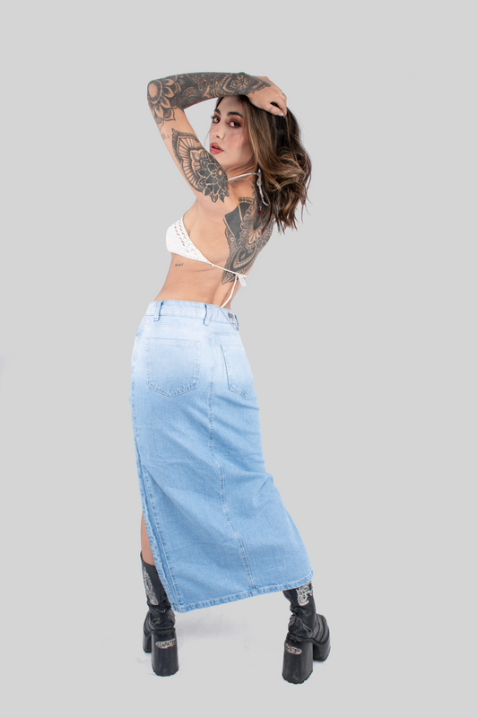 FALDA EGIPTO DENIM AZUL HIELO