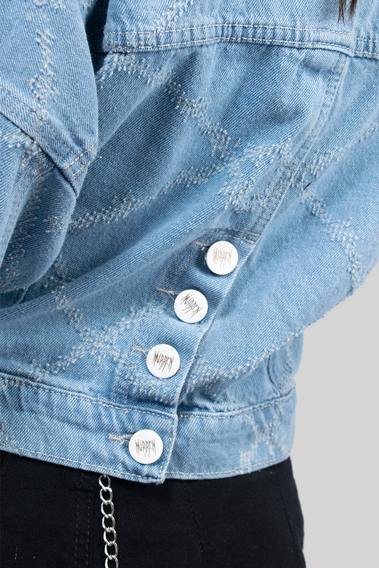 CHAQUETA DENIM OVER LAZER ROMBOS AZUL