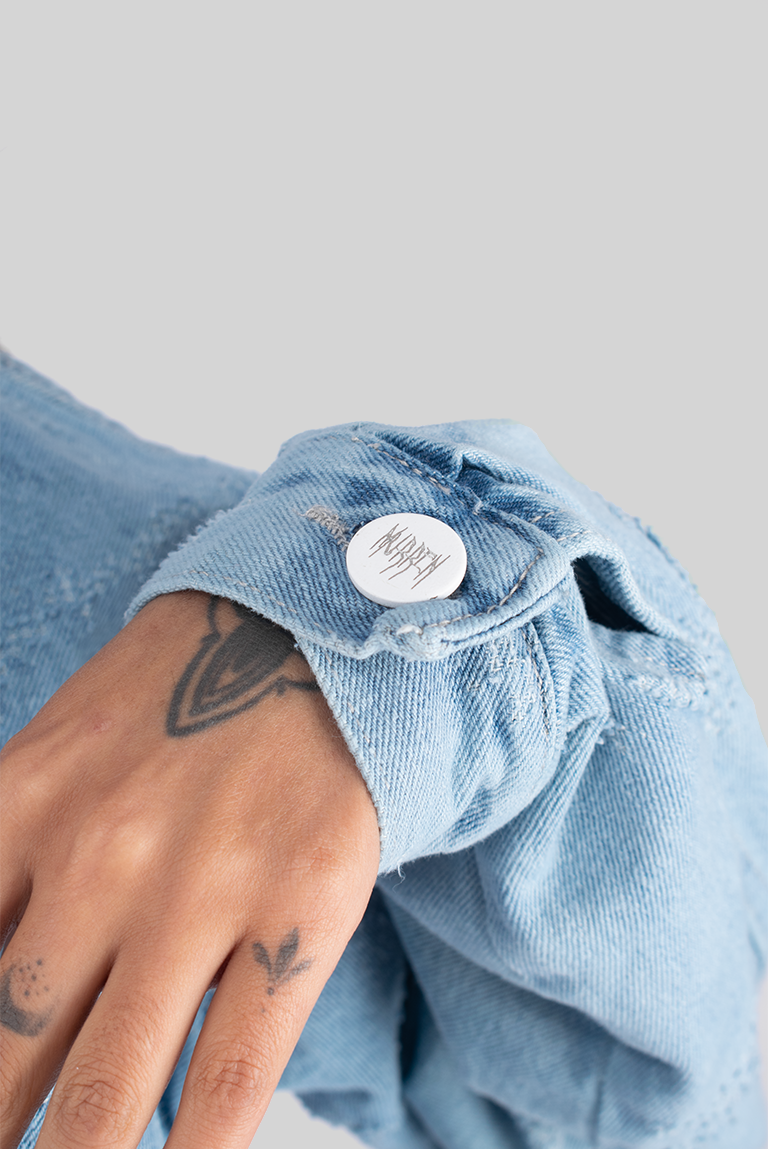CHAQUETA DENIM OVER LAZER ROMBOS AZUL