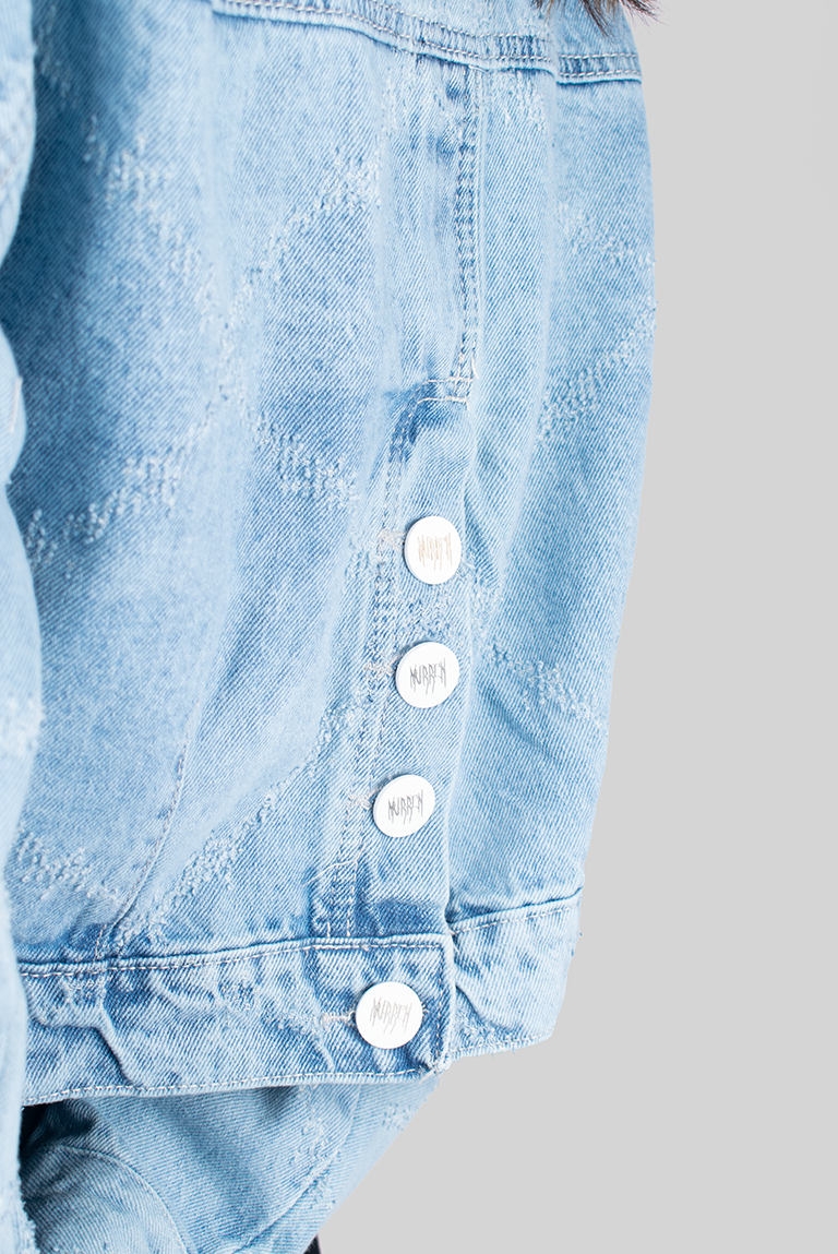 CHAQUETA DENIM OVER LAZER ROMBOS AZUL