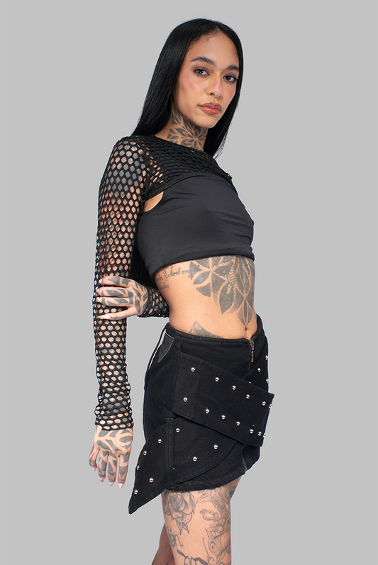 FALDA CRUZADA CON TACHES ITALIA NEGRA DENIM