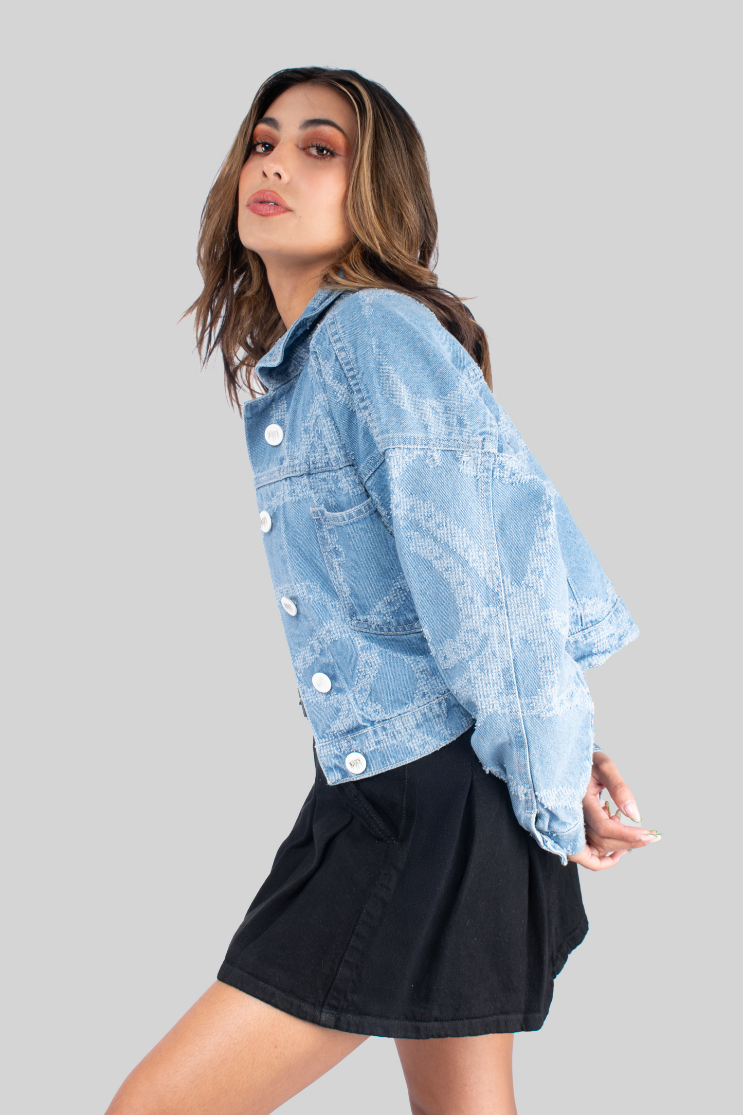 CHAQUETA DENIM LAZER CADENAS AZUL