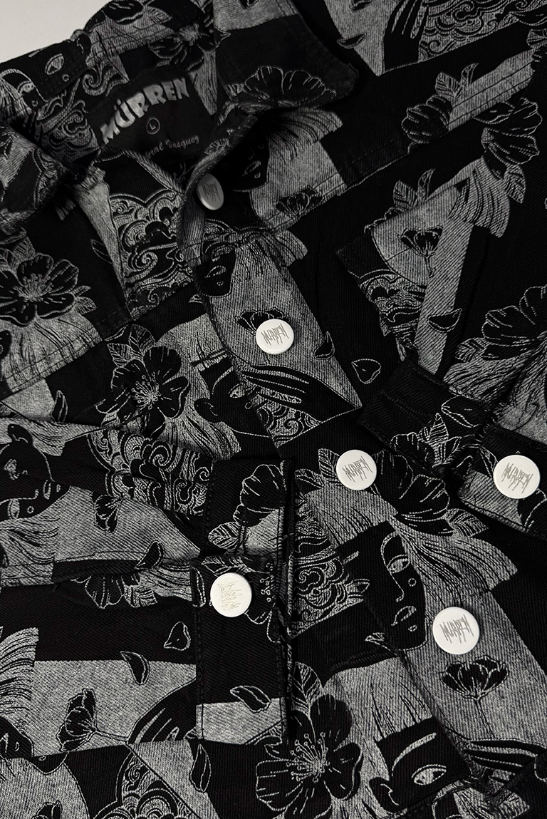 CHAQUETA DENIM ESTAMPADA ROSTROS NEGRO