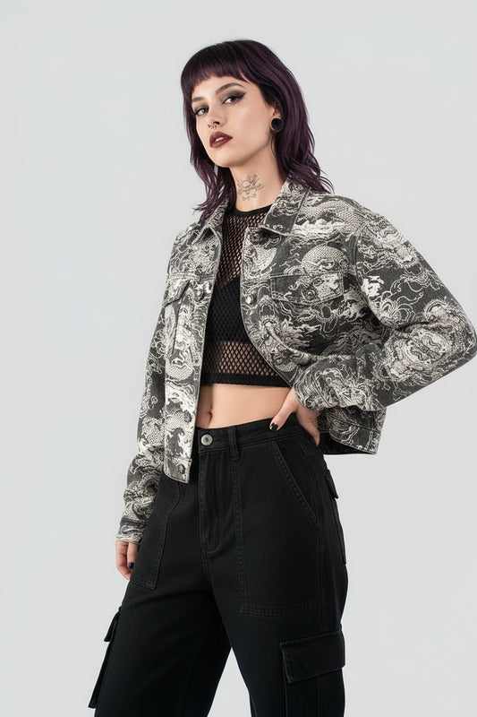 CHAQUETA DENIM ESTAMPADA DRAGONES
