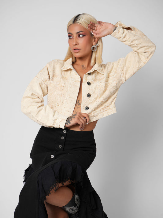 CHAQUETA DENIM OVER LAZER MOSTAZA