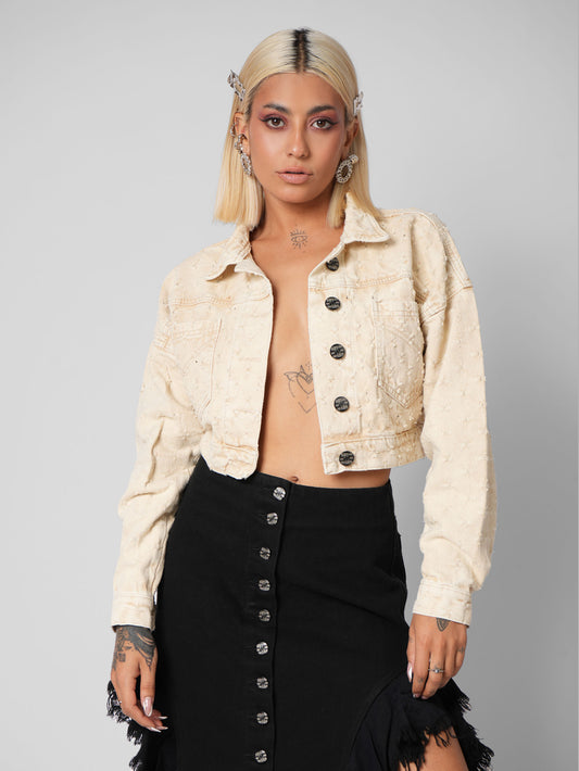 CHAQUETA DENIM OVER LAZER MOSTAZA