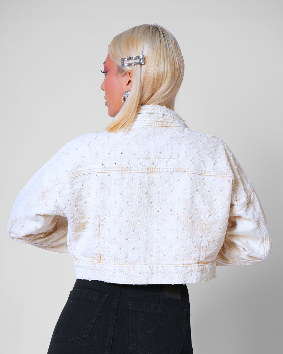 CHAQUETA DENIM OVER LAZER MARFIL