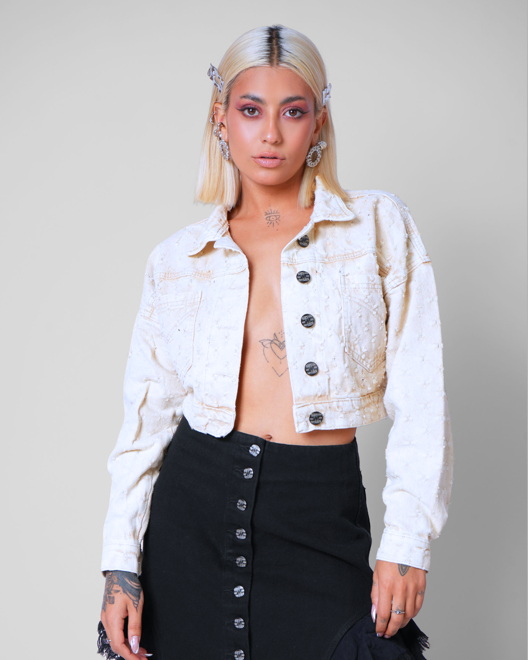 CHAQUETA DENIM OVER LAZER MARFIL