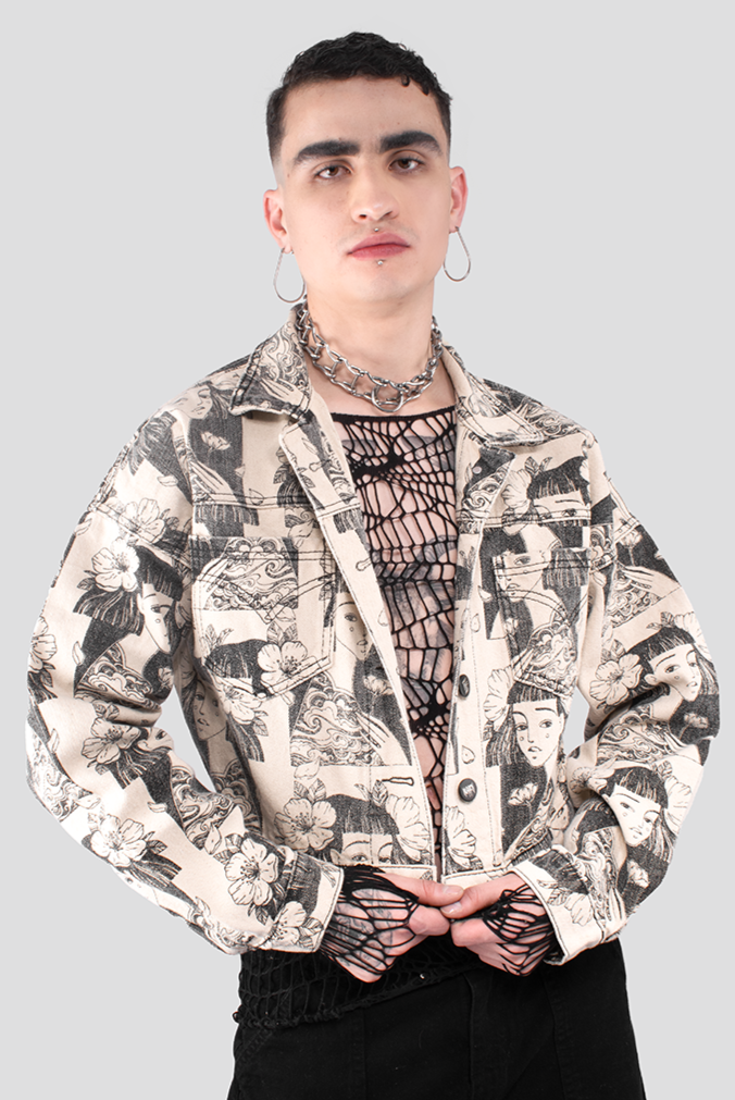 CHAQUETA DENIM ESTAMPADA CARAS MEN