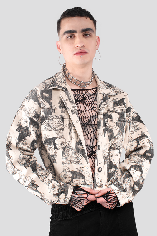 CHAQUETA DENIM ESTAMPADA CARAS MEN