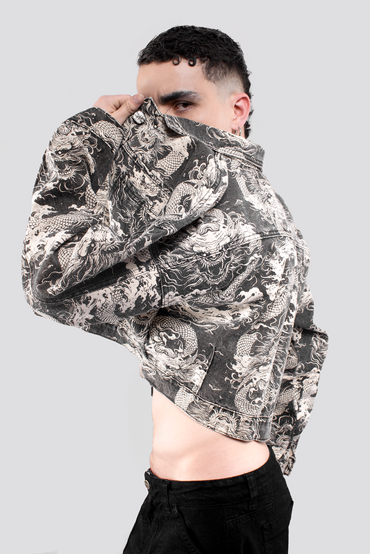CHAQUETA DENIM ESTAMPADA DRAGONES