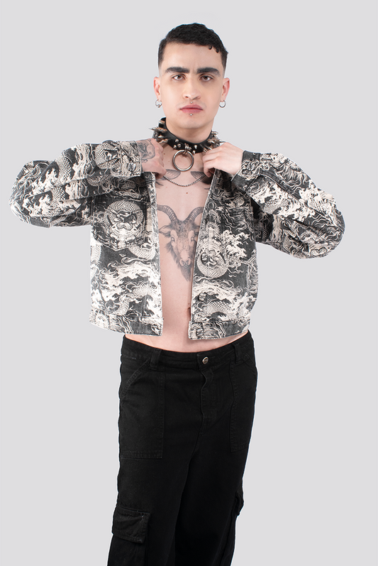 CHAQUETA DENIM ESTAMPADA DRAGONES