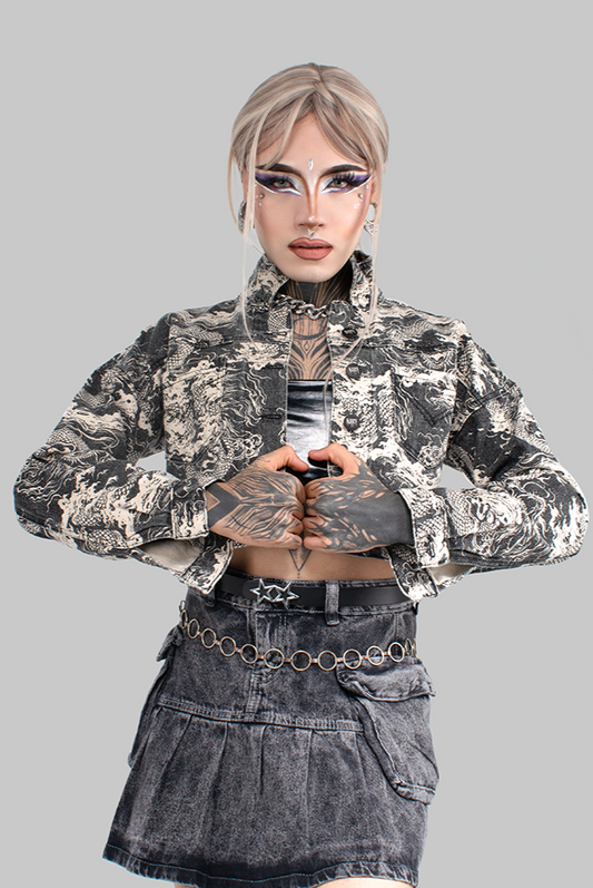 CHAQUETA DENIM ESTAMPADA DRAGONES