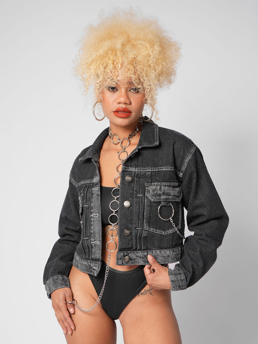 CHAQUETA DENIM JAZMIN GRIS CADENAS