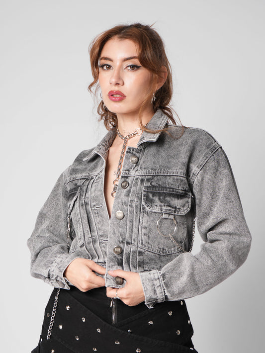 CHAQUETA DENIM JAZMIN GRIS CADENAS