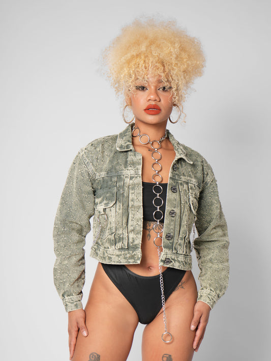CHAQUETA DENIM JAZMIN LAZER OLIVA
