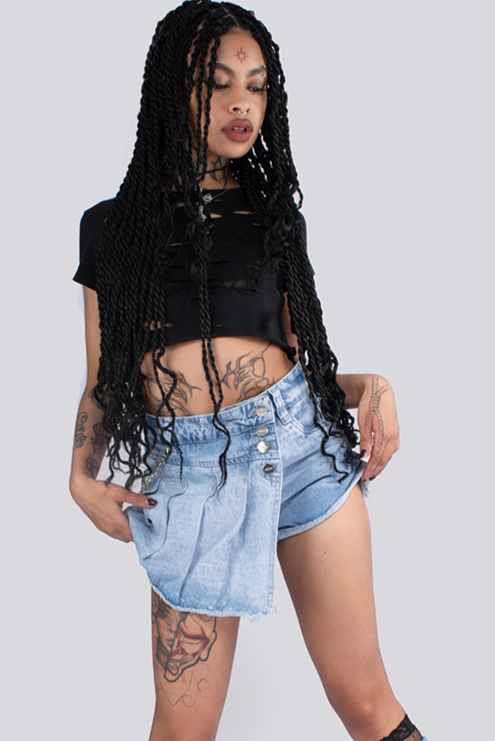 FALDA SHORT PRENSES DENIM