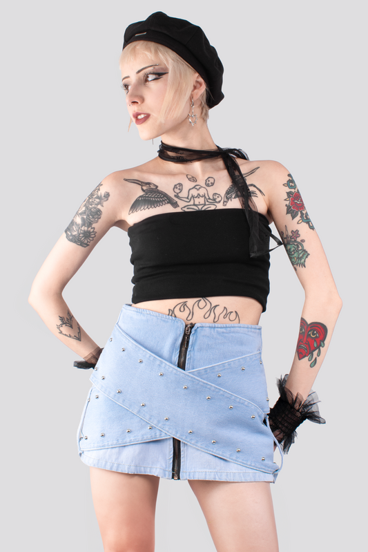 FALDA CRUZADA CON TACHES ITALIA AZUL CLARA DENIM