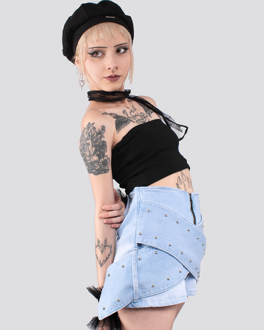 FALDA CRUZADA CON TACHES ITALIA AZUL CLARA DENIM