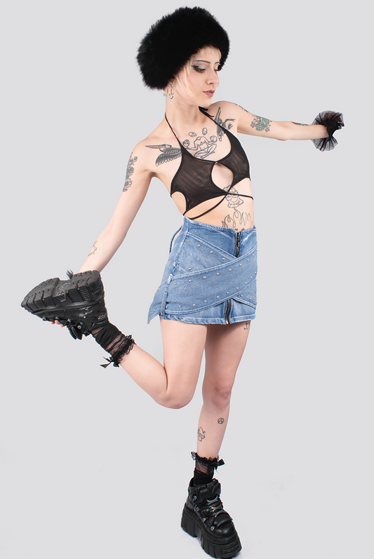 FALDA CRUZADA CON TACHES ITALIA DENIM