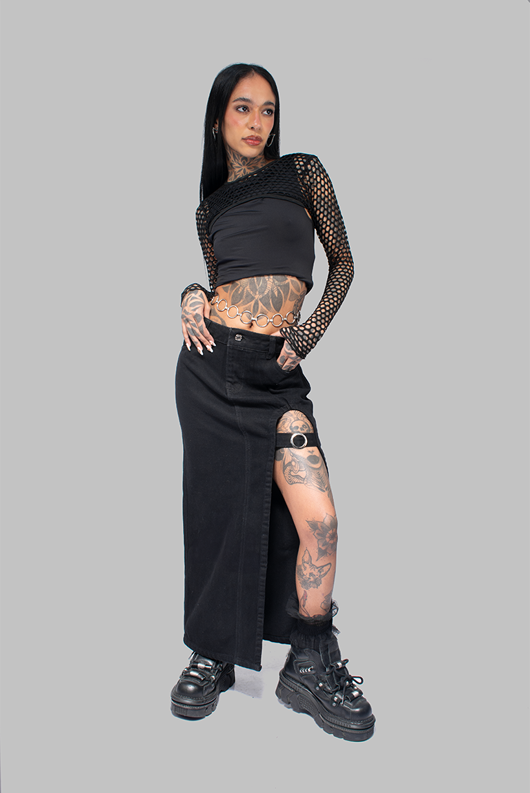 FALDA EGIPTO NEGRA SOLID DENIM