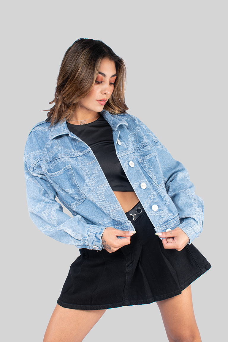 CHAQUETA DENIM LAZER CADENAS AZUL