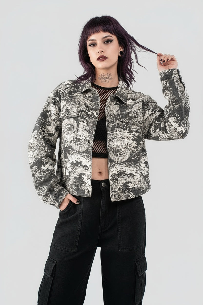 CHAQUETA DENIM ESTAMPADA DRAGONES