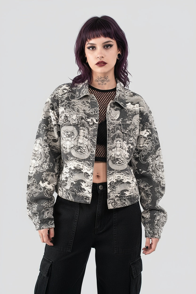 CHAQUETA DENIM ESTAMPADA DRAGONES